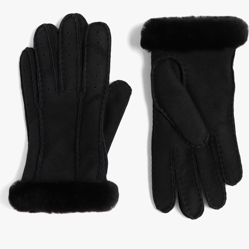 Ugg Black Perforated Shearling Gloves
